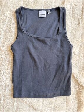 TNA Square-Neck Ribbed Tank Top - Navy Grey